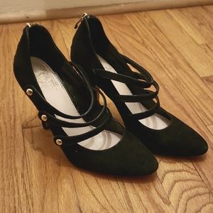 Vince Camuto - Jamily Black Suede Three Strap Heels